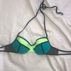 blue green and black bikini top